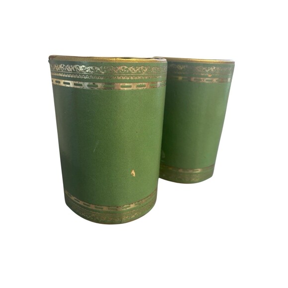 Midcentury Olive Green And Gold Half Circle Bookends. Vintage Home Decorations - Picture 2 of 10